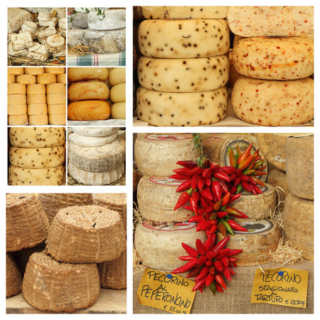 variety of italian cheese on farmers market in Tuscany, Italy, Europeの写真素材