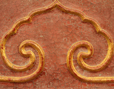 antique red golden frame detail on wall in Forbidden City in Beijing, China, Asiaの写真素材