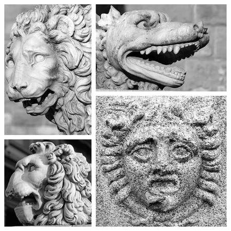 carved in stone antique  mouth collage,Florence, Italy, Europeの写真素材