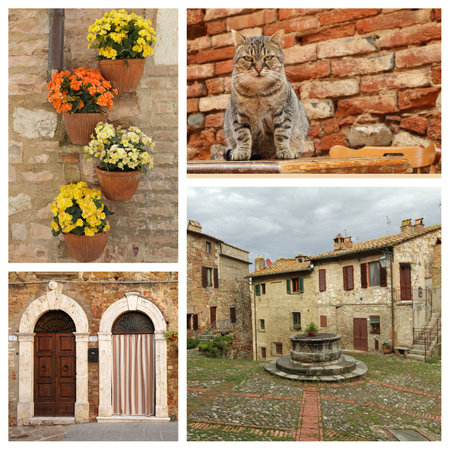 tuscan village collage, Italyのeditorial素材