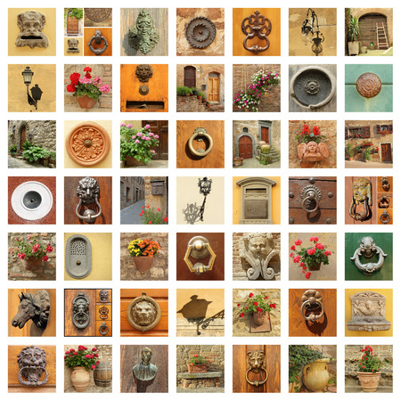 stylish retro front door details collage, Italyの写真素材
