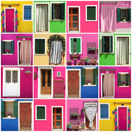 abstract house made of images from colorful Burano village, Venice, Italy, Europeの写真素材