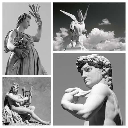 group of mythological statues of  : Demeter, Pegasus, Apollo and David,  Firenze,Italy  Europeの写真素材
