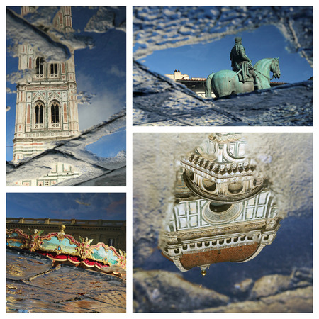 wonderful reflection of florentine landmarks collageの写真素材