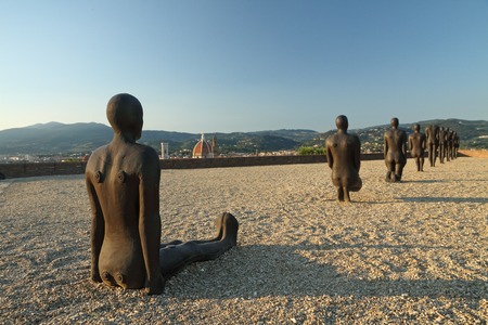 FLORENCE, ITALY - JUNE 20: The installation Entitled Critical Mass by British artist Antony Gormley located in Forte di Belvedere during the exhibition Human in Florence, Italy, 2015.のeditorial素材