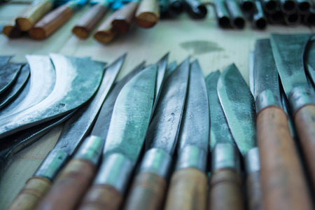 Set of handmade metal knifes.Thai madeの写真素材