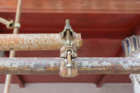 Close up metal scaffolding clampsの写真素材