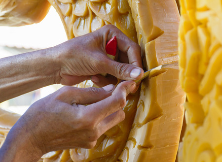 Candle carvings active festival Buddhist Lent,carving patterns on candleの写真素材