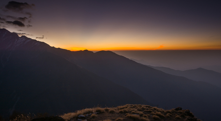 Sunrise over the Machapuchare (fishtail) in Nepal ,elevation 6993 mの写真素材