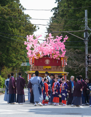 NIKKO, JAPAN - APRIL 16: People of Nikko celebrate Yayoi festival on April 16, 2016 in Nikko where...