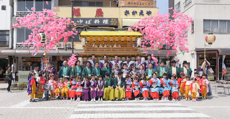NIKKO, JAPAN - APRIL 16: People of Nikko celebrate Yayoi festival on April 16, 2016 in Nikko where World-Heritage Shrines and Temples are located on  . It is a traditional event, which started in 767-770 and for 2016 year are cerebate 2 days on 16-17 Apriのeditorial素材