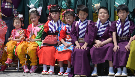 NIKKO, JAPAN - APRIL 16: People of Nikko celebrate Yayoi festival on April 16, 2016 in Nikko where World-Heritage Shrines and Temples are located on  . It is a traditional event, which started in 767-770 and for 2016 year are cerebate 2 days on 16-17 Apriのeditorial素材