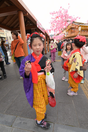 NIKKO, JAPAN - APRIL 16: People of Nikko celebrate Yayoi festival on April 16, 2016 in World-Heritage Futarasan Jinja Shrine,Nikko Japan.It is a traditional event, which started in 767-770 .のeditorial素材