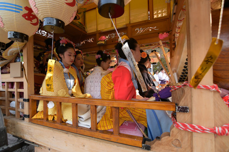 NIKKO, JAPAN - APRIL 16: People of Nikko celebrate Yayoi festival on April 16, 2016 in World-Heritage Futarasan Jinja Shrine,Nikko Japan.It is a traditional event, which started in 767-770 .のeditorial素材