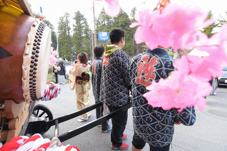 NIKKO, JAPAN - APRIL 16: People of Nikko celebrate Yayoi festival on April 16, 2016 in World-Heritage Futarasan Jinja Shrine,Nikko Japan.It is a traditional event, which started in 767-770 .のeditorial素材