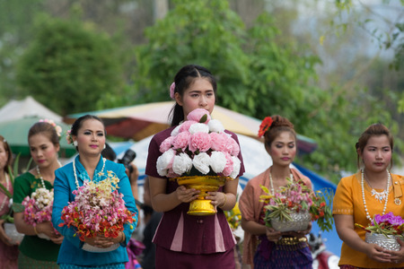 CHIANGRAI,THAILAND - MAY 15 :Parade of Thai people in Rocket festival 'Boon Bang Fai Lannaâ The celebration for plentiful rains during the rice plant season,on May 15,2016 Wiang Chiang Rung district,Chiang rai ,Thailandのeditorial素材