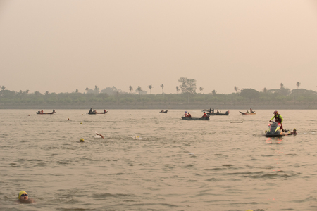 CHIANG RAI,THAILAND-APR 3,2016 : Lifeguard and Triathlon athlete  sporter in Golden Triangle Triathlon on April 3 ,2016 in Chiang sean district Chiang rai,Thailand.のeditorial素材