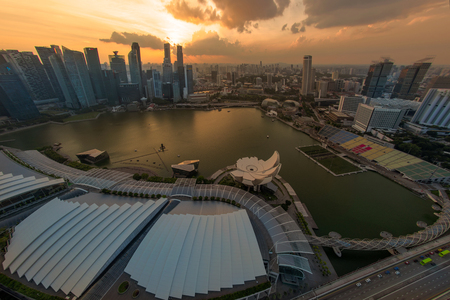 Top view of Singapore cityscape of the financial district on during sunset, Singaporeのeditorial素材