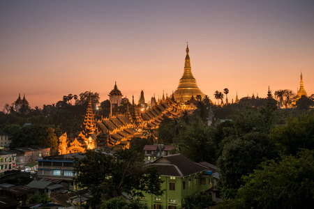 Shwedagon pagoda at sunrise,travel conceptの写真素材