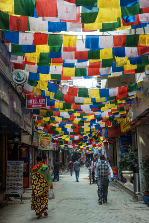 Kathmandu,Nepal - October 18 2018 : Unidentified people walking in the morning market in Kathmandu, Nepal. The morning market is located near Annapurna temple at the center of Kathmandu, Nepalのeditorial素材