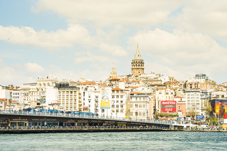 Istanbul,Turkey : 2019 April 16 - Cityscape of Istanbul city with business town, ancient mosques and the old cityのeditorial素材