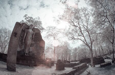 Infrared fine art photography of Sukhothai Kingdom Kamphaeng Phet Historical park attractions old city and national parks historic sites in Thailand,Photo process contain with some gain and noise.の写真素材