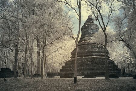 Infrared fine art photography of Sukhothai Kingdom Kamphaeng Phet Historical park attractions old city and national parks historic sites in Thailand,Photo process contain with some gain and noise.の写真素材