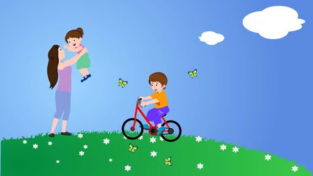happy family playing in the parkのイラスト素材