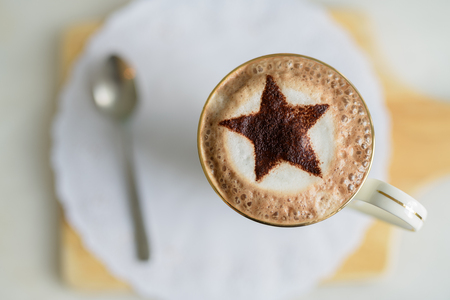 Directly Above View Of Hot Mint Chocolate With Star Shapeの写真素材