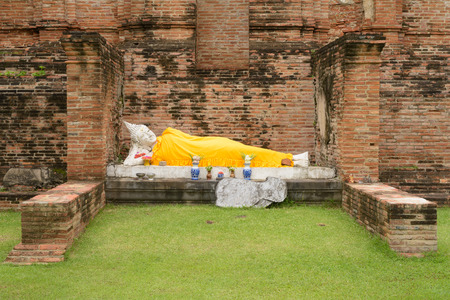 Sculpture of Buddha lying down near the Wat in Ayutthaya, Thailaの写真素材