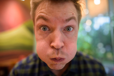 Young handsome tourist man personal point of view selfieの写真素材