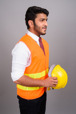 Portrait of Indian man construction worker businessmanの写真素材