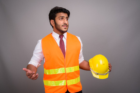 Portrait of Indian man construction worker businessmanの写真素材