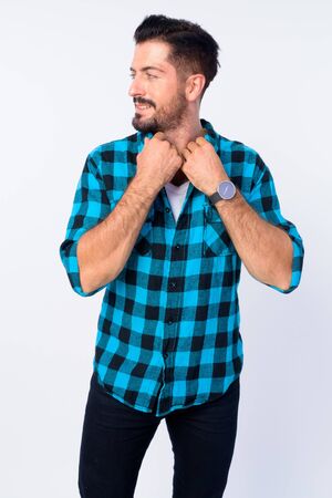 Portrait of young handsome bearded hipster manの写真素材