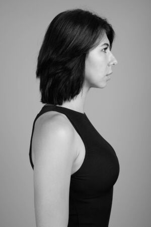 Portrait of young beautiful woman shot in black and whiteの写真素材