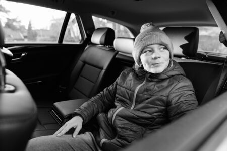 Young handsome boy ready for road tripの写真素材