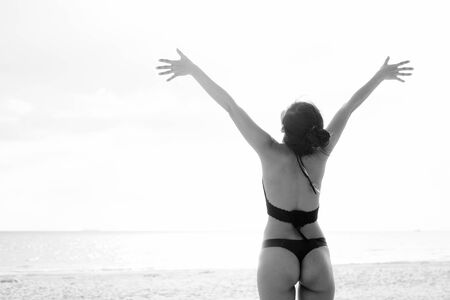 Young beautiful Asian tourist woman enjoying vacationの写真素材