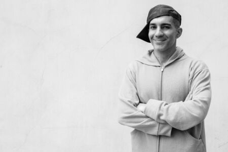 Portrait of mature Persian man outdoors in black and whiteの写真素材