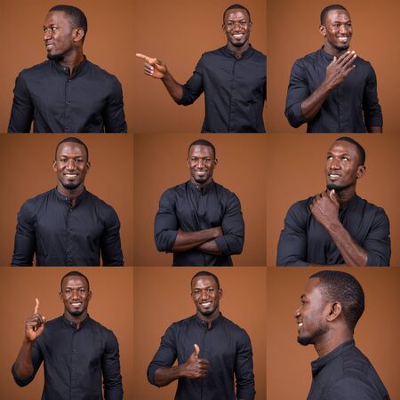 Collage of handsome African businessman in shirtの写真素材