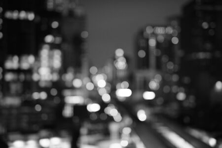 Defocused Shot Of Blurred View Of The City At Night In Black And Whiteの写真素材