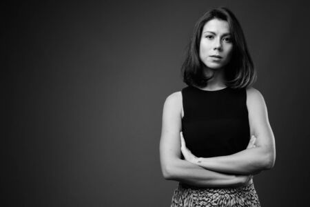 Portrait of beautiful multi ethnic woman with short hairの写真素材
