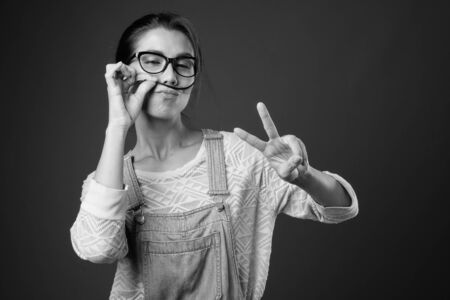 Portrait of beautiful multi ethnic woman with short hairの写真素材