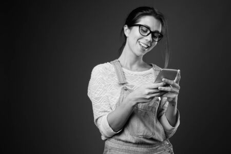 Portrait of beautiful multi ethnic woman with short hairの写真素材