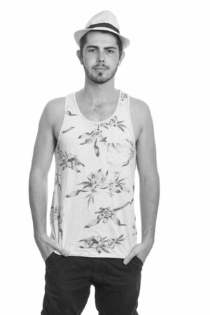 Young handsome Caucasian man ready for vacationの写真素材