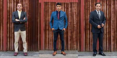Full body shot collage of three Persian businessmen outdoors
