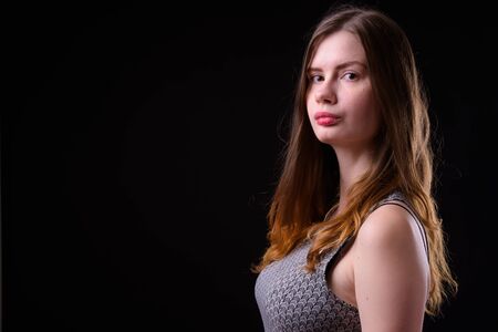 Profile view of young beautiful Scandinavian womanの写真素材