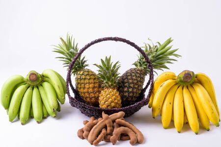 Portrait Of Pineapples And Bananas With Tamarindsの写真素材