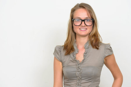 Portrait of young beautiful businesswoman with blonde hairの写真素材