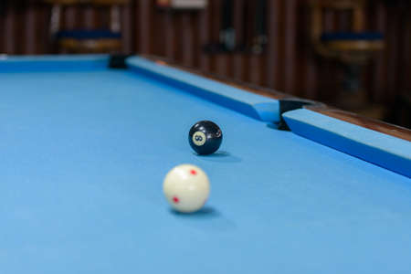 Billiard table with two balls ready for playingの写真素材