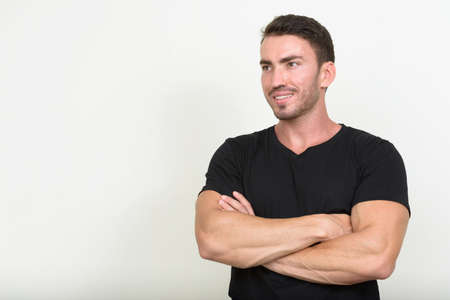 Portrait of handsome bearded man against white backgroundの写真素材